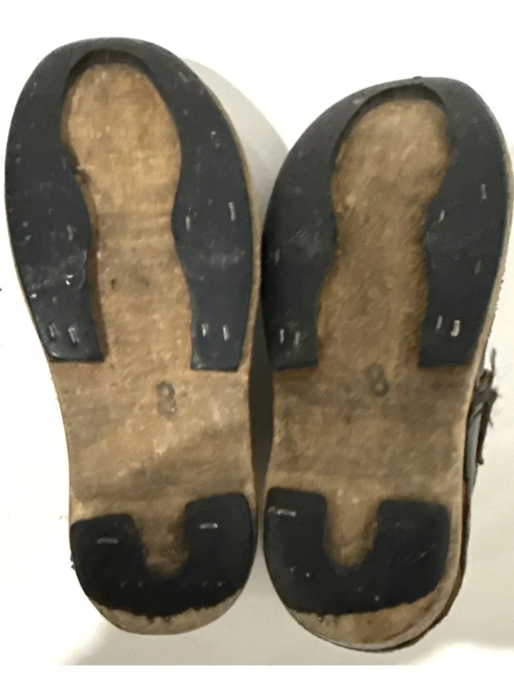 Antique Victorian Handmade Black Leather Wood Mary Jane Child Clogs Shoes Size 8